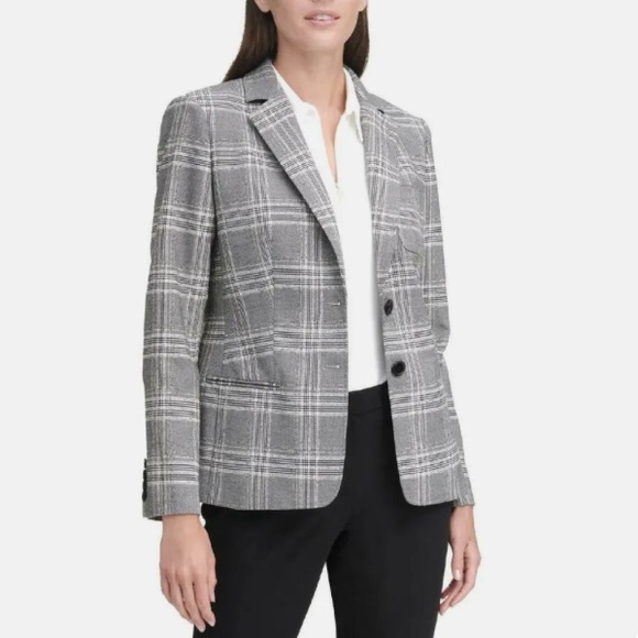 Tommy Hilfiger Women’s Plaid Blazer Suit Separate Two-Button Black Ivory Size 6 - Picture 9 of 13